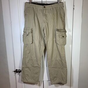 Helix Mens Straight Leg Cargo Pants Khaki Tan Cotton 38x32 Utility Rugged READ